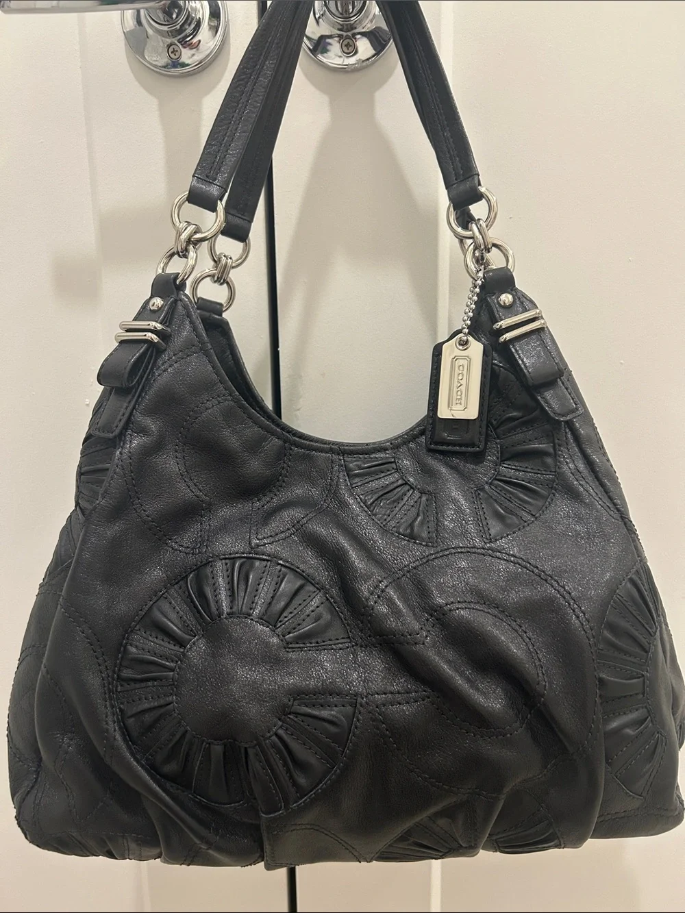 Coach (EUC) Madison Op Art Maggie Embellished Leather Shoulder Bag